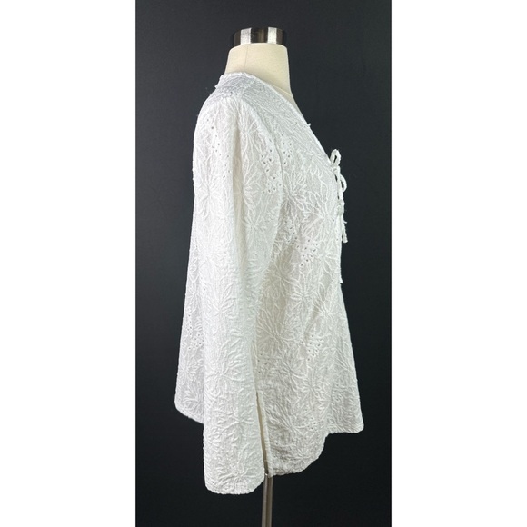 Michael Kors Lace Floral Semi Sheer Long Sleeve Blouse - Picture 3 of 14